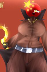 44waa29304 belt big_breasts breasts cape china_(countryhumans) countryhumans countryhumans_girl female fully_clothed shining sickle