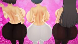 amagi_yukiko arisat ass_focus backboob brown_hair from_behind fuuka_yamagishi green_hair huge_ass huge_breasts long_hair makoto_niijima pantyhose persona_3 persona_4 persona_5 yamagishi_fuuka yukiko_amagi