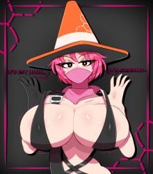 1girls 4k alternate_breast_size big_breasts breasts breasts_bigger_than_head breasts_out brown_eyes cone_hat epic_games fortnite fortnite:_battle_royale glove gothtrishy hi_res high_resolution highres huge_breasts jiggle jiggling_breasts joss_(fortnite) looking_at_viewer mask masked_female motion_blur motion_lines overalls pink_hair pulling_clothing seductive seductive_look shiny shiny_breasts shiny_clothes shiny_hair shiny_skin short_hair small_waist text tugging tugging_clothing