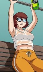 ai_generated ass bigmic145 breasts cartoon_network navel red_hair scooby-doo scooby-doo!_mystery_incorporated sweat sweating tank_top teasing track_pants velma_dinkley velma_dinkley_(mystery_incorporated) wet wet_clothes