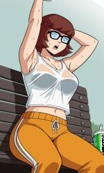 ai_generated ass bigmic145 breasts cartoon_network navel red_hair scooby-doo scooby-doo!_mystery_incorporated sweat sweating tank_top teasing track_pants velma_dinkley velma_dinkley_(mystery_incorporated) wet wet_clothes