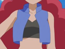 1girls medium_breasts midriff navel neck no_face pink_hair pokemon red_hair screencap sfw shelly_(pokemon) shelly_(pokemon_rse) team_aqua