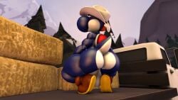 16:9 3d_(artwork) 4k absurd_res anthro ass backsack balls big_balls big_butt biped black_eyes blue_body blue_yoshi boone_(logdoesrenders) boots clothed clothing cowboy cowboy_hat crouching digital_media_(artwork) dinosaur exhibitionism footwear genitals half-closed_eyes hat headgear headwear hi_res huge_butt logdoesrenders looking_at_butt male mario_bros mostly_nude muscular muscular_anthro muscular_male narrowed_eyes nintendo non-mammal_balls nude prehistoric_species presenting presenting_hindquarters public public_nudity reptile scalie shoes solo source_filmmaker_(artwork) squatting_pose thick_thighs topless topless_anthro topless_male widescreen yoshi