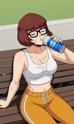 ai_generated ass bigmic145 breasts cartoon_network navel red_hair scooby-doo scooby-doo!_mystery_incorporated sweat sweating tank_top teasing track_pants velma_dinkley velma_dinkley_(mystery_incorporated) wet wet_clothes