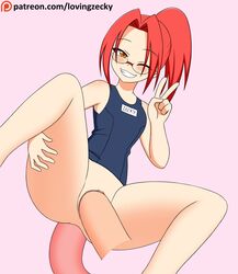 glasses lovingzecky original_character red_hair school_swimsuit