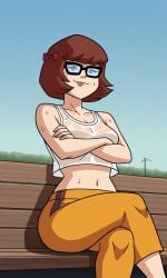 ai_generated ass bigmic145 breasts cartoon_network navel red_hair scooby-doo scooby-doo!_mystery_incorporated sweat sweating tank_top teasing track_pants velma_dinkley velma_dinkley_(mystery_incorporated) wet wet_clothes