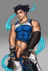 1boy aqua_(overwatch) ddonialt male_only overwatch overwatch_2 pulling_down_pants solo uncut