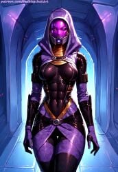 1girls abs abs_visible_through_clothing ai_generated alien alien_girl alien_humanoid athletic female fit helmet helmet_with_visor looking_at_viewer mass_effect medium_breasts muscular quarian redbisycle spacesuit standing tali'zorah_nar_rayya thick_thighs tight_clothing visor