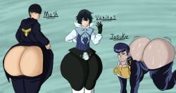 big_ass big_butt bubble_ass bubble_butt diamond_is_unbreakable femboy jojo's_bizarre_adventure josuke_higashikata looking_at_viewer looking_back mash_burnedead mashle:_magic_and_muscles on_all_fours sweating vanitas