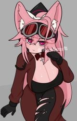 1girls 2024 artist_name big_breasts black_gloves black_pants blush breasts cleavage clothed clothed_female clothing coat commission cropped cross female female_only fluffy_ears fully_clothed fully_clothed_female gloves goggles goggles_on_head leotard long_hair long_sleeves pants penismaster48 pink_eyes pink_hair pink_skin plain_background red_coat red_sleeves ribbon_choker ripped_pants roblox roblox_avatar robloxian simple_background sitting smile solo trenchcoat twitter_username watermark