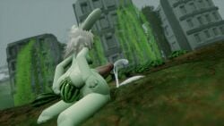 3d anal anal_destruction anal_object_insertion cum ejaculation futanari huge_cock improvised_dildo iv_(artist) kneeling masturbation orgasm tagme thick_thighs watermelon