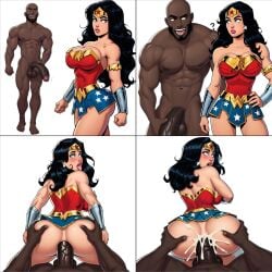 1boy 1boy1girl 1girls ahe_gao ai_generated anal anal_sex ass_focus ass_grab blush bubble_butt comic cum_in_ass dark-skinned_male dc dc_comics dialogue diana_prince huge_cock interracial male_penetrating_female male_pov no panels pov straight will_of_ai wonder_woman wonder_woman_(series)