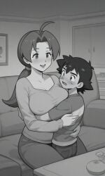 ai_generated couple delia_ketchum_(pokemon) hanako_(pokemon) incest mommy older_female petite_male pokemon satoshi_(pokemon) satoshi_(pokemon) younger_male