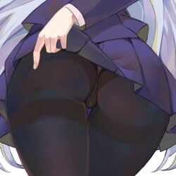 1girls ass ass_focus black_pantyhose close-up commentary eiai_nano english_commentary from_behind head_out_of_frame hornfelstone kimi_no_koto_ga_dai_dai_dai_dai_daisuki_na_100-nin_no_kanojo legs lower_body ohananomitsu_high_school_uniform pantyhose school_uniform simple_background solo thigh_focus thigh_gap thighs