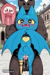 1girl adorabat ai_assisted ai_generated annoyed bat blue_body blushing building cervix_penetration cum_inside_pussy cumflation cute_expression fang frown horse_penis inside looking_at_viewer nude outdoors peg_leg perfect_pussy rape short_legs simple_background skinny solo tongue_out wings xray_view yellow_sclera