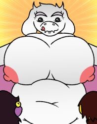 bbw big_breasts big_nipples chubby chubby_female deltarune fat furry furry_female goat_humanoid kris_(deltarune) licking_lips mother susie_(deltarune) tongue_out toriel vanveleca white_fur