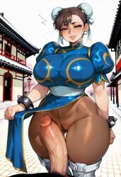 1boy 1girls ai_generated asian asian_bimbo big_breasts bimbo blush breasts breasts_bigger_than_head brown_eyes brown_hair chinese_clothes chun-li female gigantic_breasts hair_bun heavy_breathing huge_ass huge_breasts huge_cock large_penis lipstick lustful_gaze massive_breasts pantyhose pink_lipstick pinwheeler precum presenting_pussy pussy pussy_visible_through_clothes seductive seductive_look short_hair street_fighter sweat thick_thighs thunder_thighs veiny_penis wide_hips
