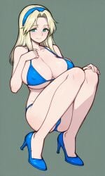 1girls ai_generated big_breasts bikini blonde_hair blue_eyes female female_focus female_only heels maria_robotnik rcos solo solo_focus sonic_(series) sonic_adventure_2 squatting tagme