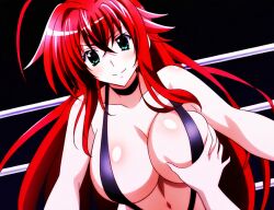 2girls ahoge ai_generated akeno_himejima big_breasts blush breast_grab couple crimson_hair female_only fighting_ring high_school_dxd lesbian light_skin rias_gremory sky_blue_eyes smile very_long_hair voluptuous yuri