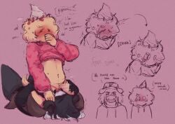 blowjob blush colored covering_mouth embarrassed failure intersex licking_pussy moaning orgasm pest_(regretevator) poob_(regretevator) regretevator shaking sitting_on_face sketch sucking_pussy sweater thighs valentine's_day