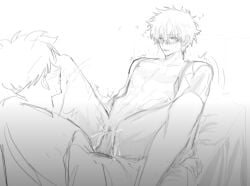 0a_bohr 1boy 1cuntboy blush class_3-z cuntboy/male cuntboy_focus genderswap_(mti) gintama gintoki_sakata glasses hairless_pussy intersex labcoat male male_on_cuntboy monochrome mti_crossgender official_alternate_costume on_bed penis pussy pussy_juice sketch solo_focus spread_legs teacher uncensored vaginal_penetration