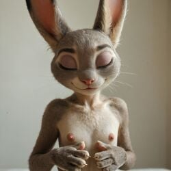 123kubik 3d ai_generated breasts bunny_girl closed_eyes cute_smile disney female furry judy_hopps rabbit realistic realistic_fur small_breasts smile zootopia