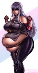 bbw belly_overhang big_belly big_female blush blush chubby chubby_female embarrassed fat fat_ass fat_female fat_fetish fat_girl fat_woman fatty huge_belly kipteitei large_female obese obese_female overweight overweight_female pig plump pork_chop pudgy_belly selvaria_bles thick_thighs tubby valkyria_chronicles weight_gain