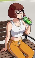 ai_generated ass bigmic145 breasts cartoon_network navel red_hair scooby-doo scooby-doo!_mystery_incorporated sweat sweating tank_top teasing track_pants velma_dinkley velma_dinkley_(mystery_incorporated) wet wet_clothes