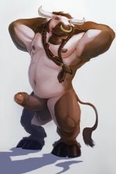 balls blizzard_entertainment bovid bovine deertaru digital_drawing_(artwork) digital_media_(artwork) erection foreskin fur genitals hair hi_res hooves humanoid_genitalia humanoid_penis male mammal mammal_taur navel nipples penis simple_background solo standing tail taur tauren warcraft