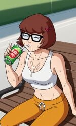 ai_generated ass bigmic145 breasts cartoon_network navel red_hair scooby-doo scooby-doo!_mystery_incorporated sweat sweating tank_top teasing track_pants velma_dinkley velma_dinkley_(mystery_incorporated) wet wet_clothes