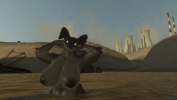 deathclaw electric_ryu fallout female thick vrchat vrchat_avatar wasteland water