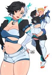 1boy 1girls big_ass female female_focus johnny_storm kamii_momoru luna_snow luna_snow_(marvel_rivals) marvel marvel_rivals midriff navel thick_thighs