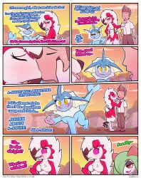 amber_eyes apricot_(bnbigus) blush bnbigus carnage_(bnbigus) comic furry jealous kissing lycanroc no_visible_genitalia outside page_77 pokemon red_eyes saliva saliva_trail the_freak_(bnbigus) vaporeon wholesome