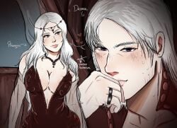 1boy 1girls 2024 a_song_of_ice_and_fire areola_slip big_breasts blush cleavage commission daemon_targaryen detailed_background female heart hearts_around_head house_of_the_dragon house_targaryen imminent_sex indoors long_hair male purple_eyes raining rhaenyra_targaryen skimpy skimpy_clothes smile uncle_and_niece upper_body white_hair worshipanimation