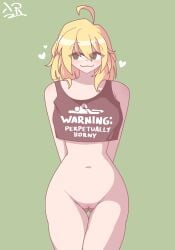 blonde_hair bottomless floral_foxingdale green_eyes heart imxr24 pussy tank_top uncensored