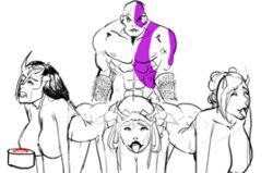 1boy 3girls abs all_fours animated arched_back big_breasts breasts demigod doggy_style domination fingering foursome from_behind from_behind_position game_mechanics god god_of_war goddess greek_mythology horns huge_breasts human kratos large_breasts looking_pleasured maledom motion movement muscular naked nude on_knees parodius penetration sketch topless tortuga voluptuous