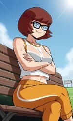 ai_generated ass bigmic145 breasts cartoon_network navel red_hair scooby-doo scooby-doo!_mystery_incorporated sweat sweating tank_top teasing track_pants velma_dinkley velma_dinkley_(mystery_incorporated) wet wet_clothes