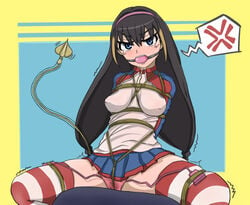 1girls angry arms_behind_back arms_tied_behind_back ball_gag bangs blue_eyes blush bondage bound bound_arms female female_only femsub gag hair_between_eyes hairband human legwear lessar_(to_aru_majutsu_no_index) long_hair looking_at_viewer miniskirt nipple_bulge panties pink_panties pokies restrained saliva sara_mi_katsuo skirt solo speech_bubble spoken_anger_vein spread_legs striped_legwear teenage_girl teenager thighhighs tied_up to_aru_majutsu_no_index trembling very_long_hair vibrator vibrator_under_panties young