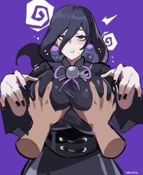 1boy 1boy1girl 1girls ass big_ass big_breasts big_thighs breast_grab breasts butt clothed_female double_breast_grab female gigantic_ass gigantic_breasts grabbing grabbing_breasts hair hex_maniac hex_maniac_(z-a) huge_breasts kurenaiz1 light-skinned_female male milf npc_trainer pokemon pokemon_legends:_z-a purple purple_eyes purple_hair squeezing squeezing_breast tagme thick_thighs thighs