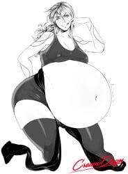 big_belly clothing creamdrops female female_only freckles huge_belly hyper_belly hyper_pregnancy long_nails ready_to_pop vore