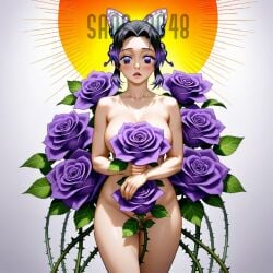demon_slayer kimetsu_no_yaiba kochou_shinobu naked naked_female pubic_hair purple_eyes purple_rose sans_2048 solo solo_female solo_focus