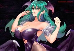 1girls breasts cleavage clothing darkstalkers demon_girl female female_only head_wings huge_breasts kirani large_breasts looking_at_viewer morrigan_aensland solo succubus