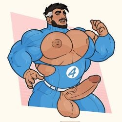 1boy bara bara_tiddies bara_tits big_balls big_chest big_pecs big_penis male male_only marvel marvel_comics marvel_rivals mr_fantastic nandarazzi solo solo_male