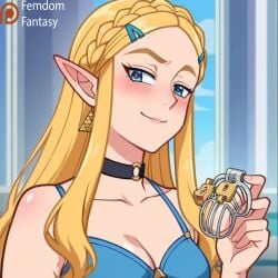 1girls ai_generated another cage chastity cocky device dominant domination dominatrix female femdom femdomfantasyai locked malesub offering only princess_zelda slave smile solo submissive_male to viewer zelda_(breath_of_the_wild)