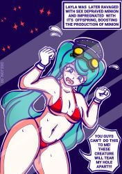 armpits asking_for_help beret bikini blue_eyes blue_hair bra child_bearing_hips collarbone crying crying_with_eyes_open curvy curvy_figure dark_background deejon glass gloves_(marking) googles half_naked helpless helpless_female helpless_girl human human_only humiliated humiliating humiliation imminent_rape imminent_sex impending_doom layla_(mobile_legends) light-skinned_female light_skin long_hair medium_breasts mobile_legends mobile_legends:_bang_bang monster rape raped_by_monster red_bikini scared screaming stomach sweat sweating swimsuit tongue trying_to_escape underwear wet_pussy wetting_self white_gloves women