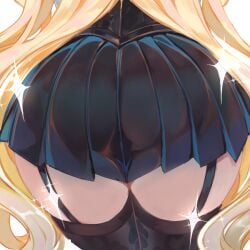 1girls ass ass_focus close-up commentary english_commentary from_behind garter_straps head_out_of_frame hornfelstone huge_ass kimi_no_koto_ga_dai_dai_dai_dai_daisuki_na_100-nin_no_kanojo long_hair lower_body solo sparkle thick_thighs thighhighs thighs utsukushisugi_mimimi very_long_hair