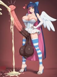 1futa ai_generated angel_wings aqua_eyes areola_slip blue_hair blunt_bangs bow cleavage colored_inner_hair corset covered_nipples cum cumdrip detached_sleeves ejaculation erection feathered_wings futa_monster futanari gloomyme grin hands_on_hips heart high_heels horse_penis horsecock horsecock_futanari horsecock_on_humanoid large_breasts large_penis long_hair multicolored_hair panty_&_stocking_with_garterbelt patreon_username pink_hair sagging_balls skirt smile solo stocking_anarchy striped striped_legwear thighhighs twitter_username two_tone_hair veiny_penis watermark white_clothing wings