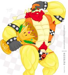 1boy beard begami bowser bulge cap glasses hat hieronimagnus koopa male male_only mario_(series) mario_kart muscles penis scalie solo trophy underwear wardrobe_malfunction