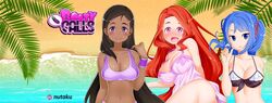 3girls andriella_(booty_calls) bikini booty_calls clothed dark-skinned_female devi_(booty_calls) lara_(booty_calls) large_breasts multiple_girls no_nose tagme