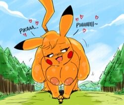 1girls 2019 :3 ahe_gao all_fours ambiguous_gender anthro anthrofied big_breasts breasts cosplay_pikachu female forest furry giant giantess half-closed_eyes heart highres hyper joaoppereiraus kanna_(joaoppereiraus) larger_female leroy_(joaoppereiraus) macro micro nintendo nipples original_character pichu pikachu pokemon pokemon_gsc pokemon_rgby rodent size_difference smaller_male sweat text thick_thighs wide_hips yellow_fur